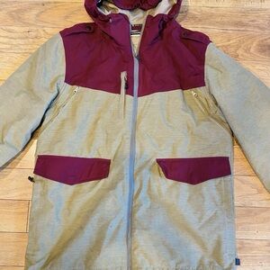 Quiksilver Men's Snow Jacket Medium Tan/Maroon Ski Snowboarding Style